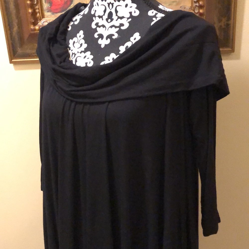 Blu Ice bohemian shawl collar dramatic asymmetrical stretchy maxi pockets, dress